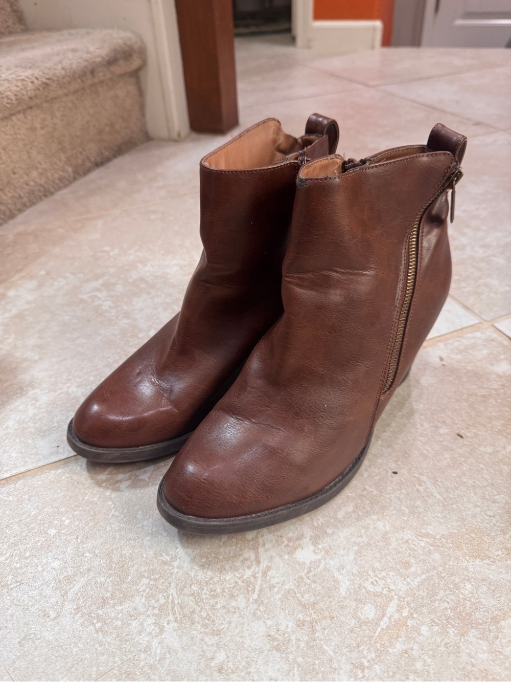 Charlotte Russe Brown Leather Ankle Booties with Side Zip